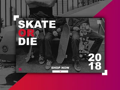 SKATE OR DIE black dribbble landing page red skateboarding ui ux website