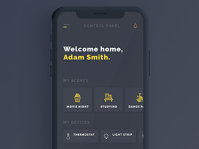 Smart Home UI Example clean dark example home iphone iphonex minimal smart ui x