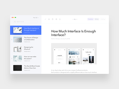 Pocket Desktop App app clean interface minimal news osx reader ui white
