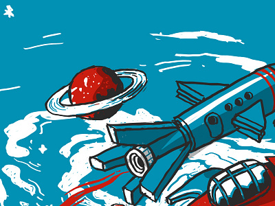 Space space Mural art blue drawing illustration isometric planet rocket saturn space