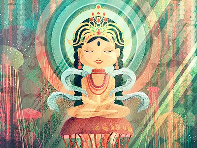 Jellyfish god colorful decorated illustration india jellyfish meditation ocean sea