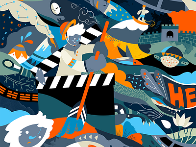 Flow down the movie river art boot design illustration movie yeti