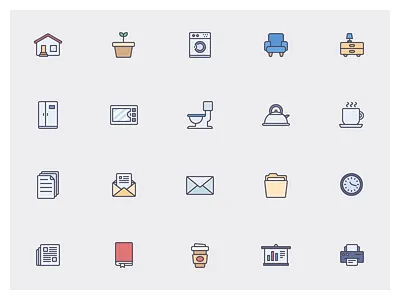 Full colored Icons icons illustrations set ui