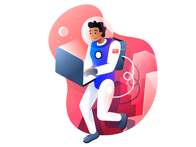 Mars Astronaut Illustration astronaut connect grain illustration laptop mars planet space spaceman team tesla