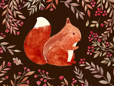 Watercolor illustration with squirrel animals character cute drawing illustration squirrel watercolor