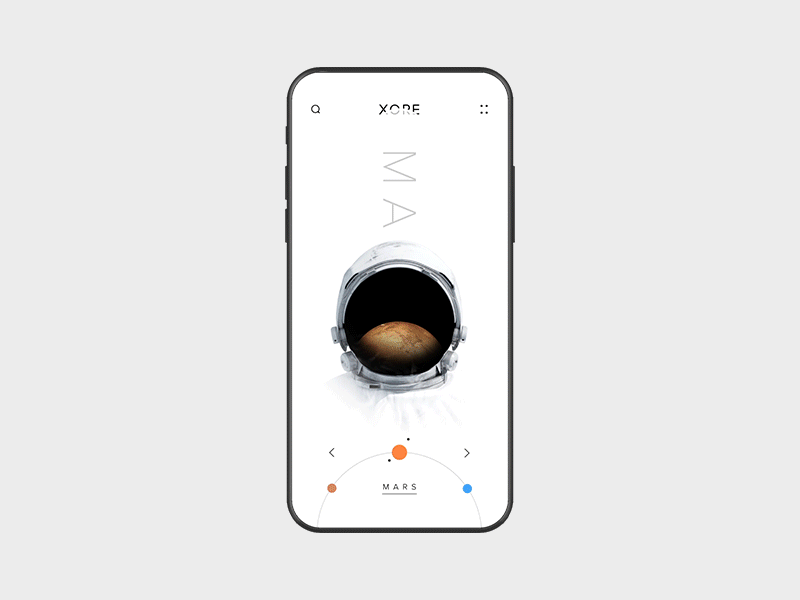 xore — solar system animation app concept design desktop gif layout mobile space ui ux web