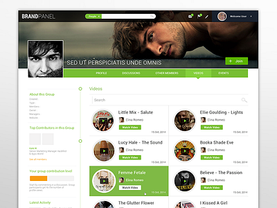 Brand Panel Video app dashboard design profile ui video webpage