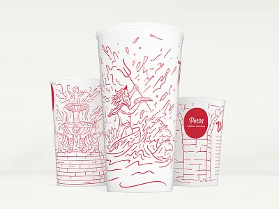 Pinsa Case Study cup drink focus fountain horses illustration lettering logo logotype mockup pizza script