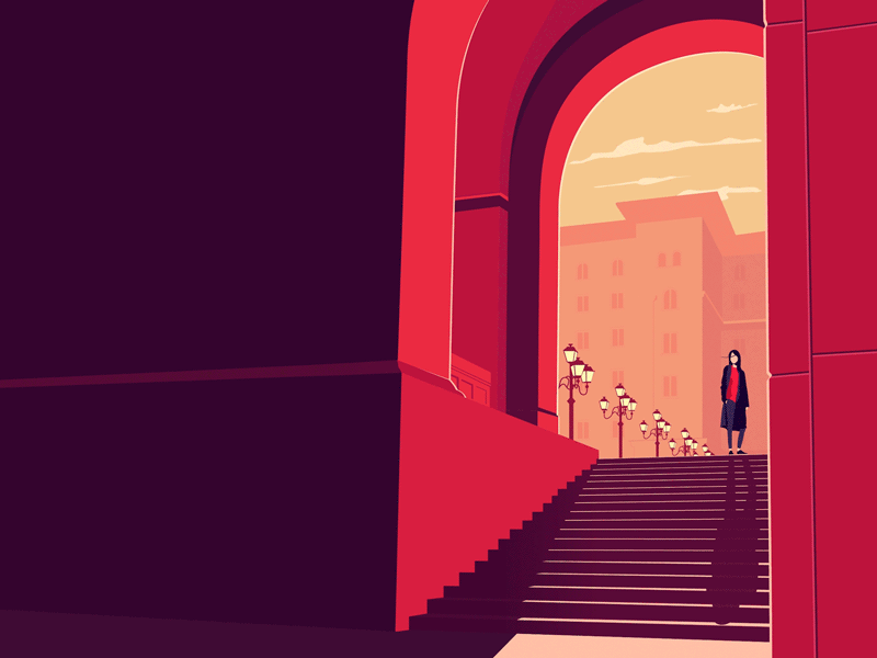 Sofia animation architecture girl illustration motion red sofia wind