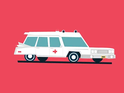 1959 Cadillac High Top Ambulance ambulance car flat illustration old car retro