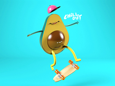 Avocado Chill Out avocado chillout cinema4d cute fun illustration photoshop relax skate