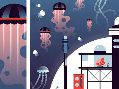 DO Mural - Jellyfish animals art bold gradient icon landscape mural ocean plants scene tech water