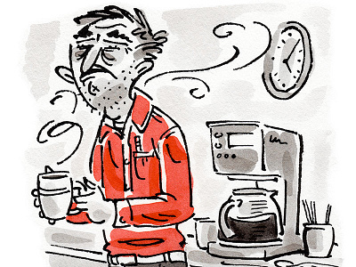 Coffee coffee editorial illustration ink man mixed media morning mug office space tired wash