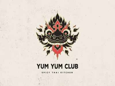 Yum Yum Club branding cafe dragon geometric gold foiling illustration logo restaurant takeaway thailand traditional