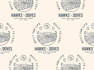 Hawks & Doves Illustration bags blue ridge branding clothing goods moons mountains retail