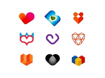 Hearts logo design symbols collection, volume 2 colorful dating flat 2d geometric heart hearts logo logo design love lovely passion vector icon mark symbol