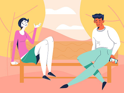 happy valentines day 2d bench happy heard illustration love nature phone talk tree valentinesday
