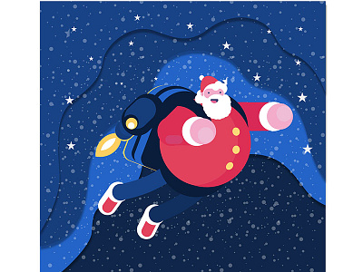 Flying Santa 2d character christmas flat fly illustration new present santa star vector year