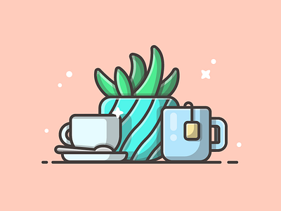 Coffee and tea° 😋👌 coffee dribbble flat icon illustration plant reading shots sweet tea vector