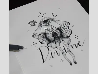 The Divine alchemy divine ink magic monarch moon night occult sketch sun
