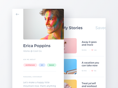 Profile Concept color ios mobile pastel profile smile stories tags ui ux