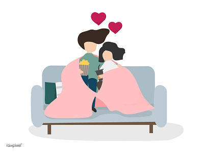 Valentine couch couple happy heart illustration love movie pink valentine