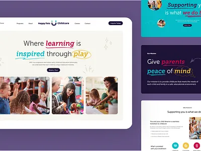 Happy Tots Childcare Branding & Website Exploration branding childcare daycare design fun graphic design illustration kids logo playful typography ui ux vector website