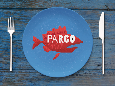 Pargo branding fish logo midcentury plate restaurant seafood texture vector