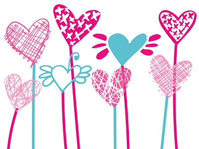 valentine aqua hand draw heart pink valentine