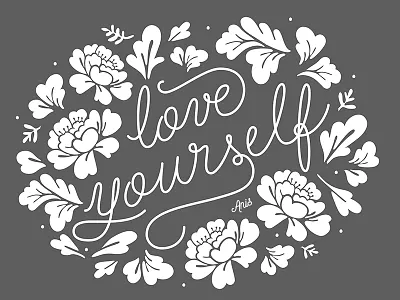 Love Yourself artprint digital flowers graphic design illustration lettering poster typo typography valentinesday vector white