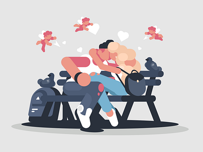 Kiss On The Park bench boyfriend character couple flat girlfriend illustration kiss kit8 park valentine vector