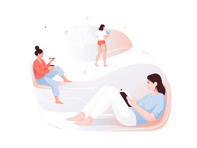 Moments app character illustration mobile reading vector woman women