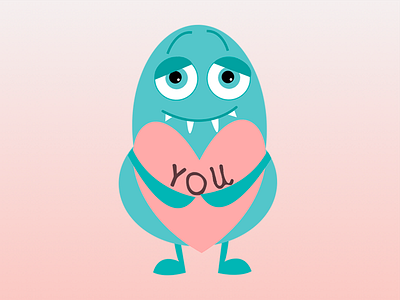 You are my Valentine cute heart illustration love monster ron teal valentine valentines day you