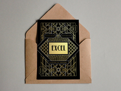 Excel Awards art deco design foil gold invitation postcard print typography