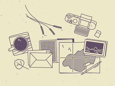 Making Plans camera illustration landscape leaf map pencil