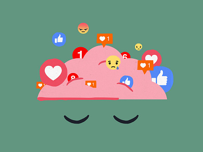 Social Anxiety brain collage illustration like notification notifications social