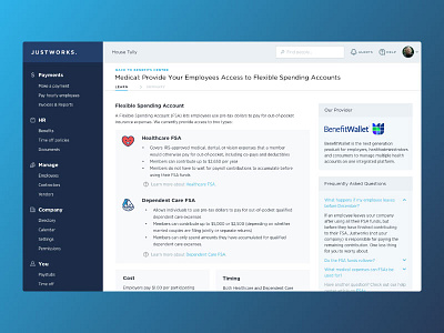 FSA Learn Page dashboard design fsa health hr insurance product ui userinterface