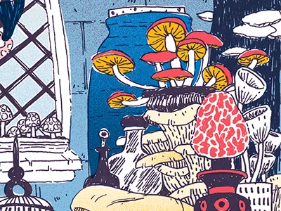 Mushroom Farm drawing fantasy illustration ink mushrooms print witch