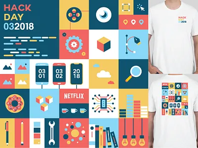 Hack Day @ Netflix blocks colorful hack day netflix shirt