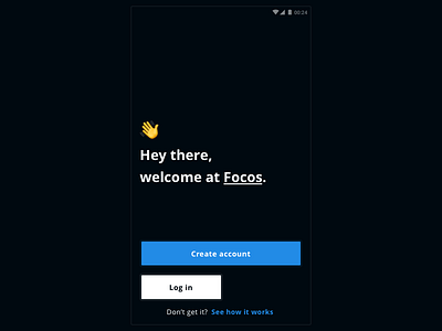 Focos welcome app dark mobile simple ui ux welcome 👋