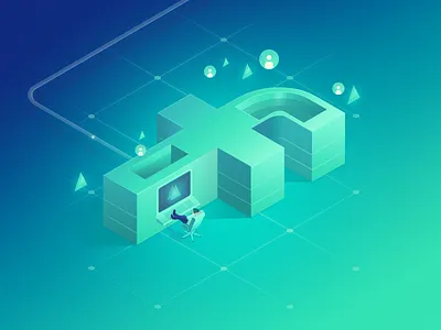 Facebook machine 3d cyan data design illustration isometric machine minimal ui