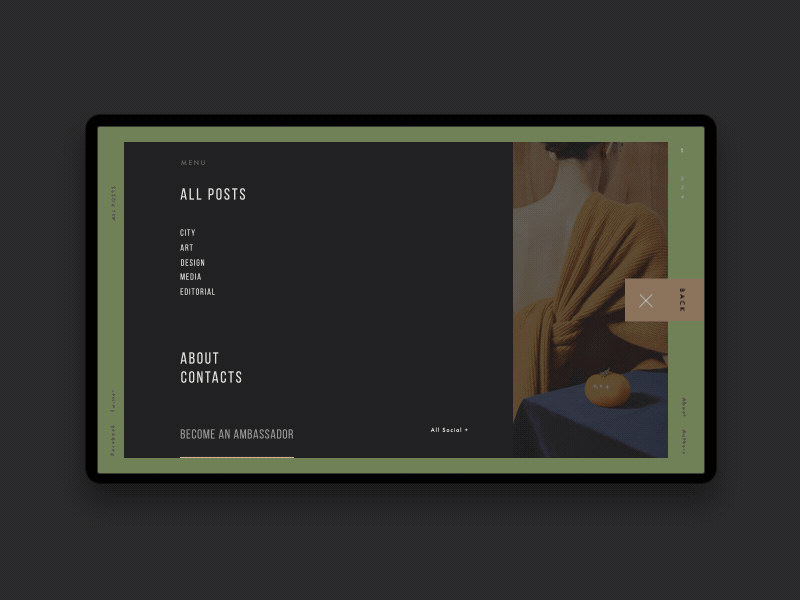 Clarks Art & Lifestyle Blog Open Menu Hover animation art blog fashion green interaction interface lifestyle menu post ui ux