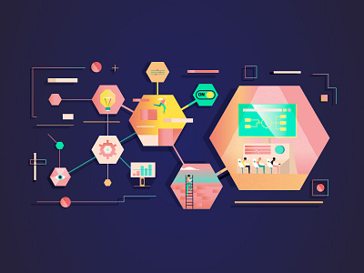 Microservices candy computer data info microservice science screen shapes tech vector