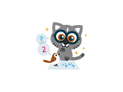 Cat and Bird Doing Homework animals bird cat kitty cute flat icon illustration kawaii mascot math school sweet