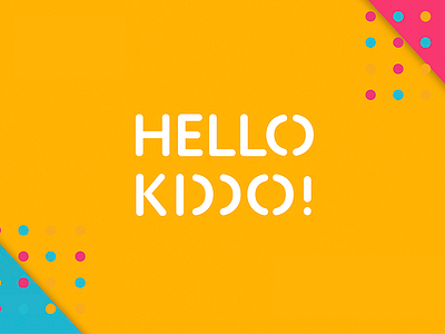 Hello kiddo logo blue brand child dots font kid logo pink poster smiles typography yellow