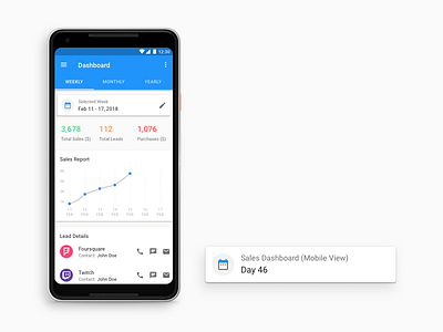 Daily UI Challenge: Day 46 - Sales Dashboard android app daily ui challenge dashboard google ios app material design mobile ui pixel 2 sales ui design ux design