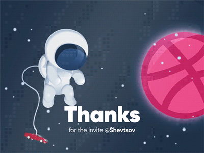 Hello Dribbble Space! astronaut car celebration hello dribbble invite motion design motion graphics space tesla thank you universe