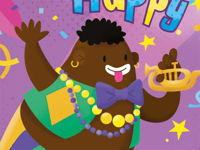 Happy Mardigras carnival character dixie happy jazz mardigras party trumpet
