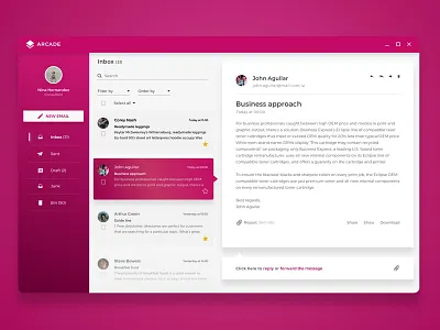 Inbox UI application cards desktop email inbox inspiration material message profile settings uiux web
