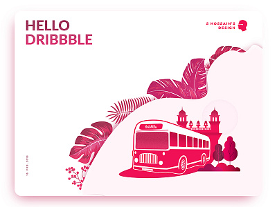 Hello Dribbble! bus debut debuts first shot hello hello dribble illustration latest new newbie pink